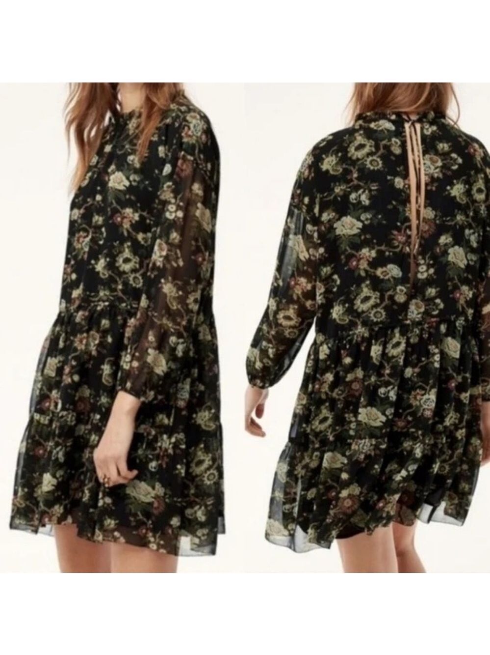 Aritzia Wilfred Lamare Ruffle Floral Mini Dress Open Back Peasant Prairie Sz XS